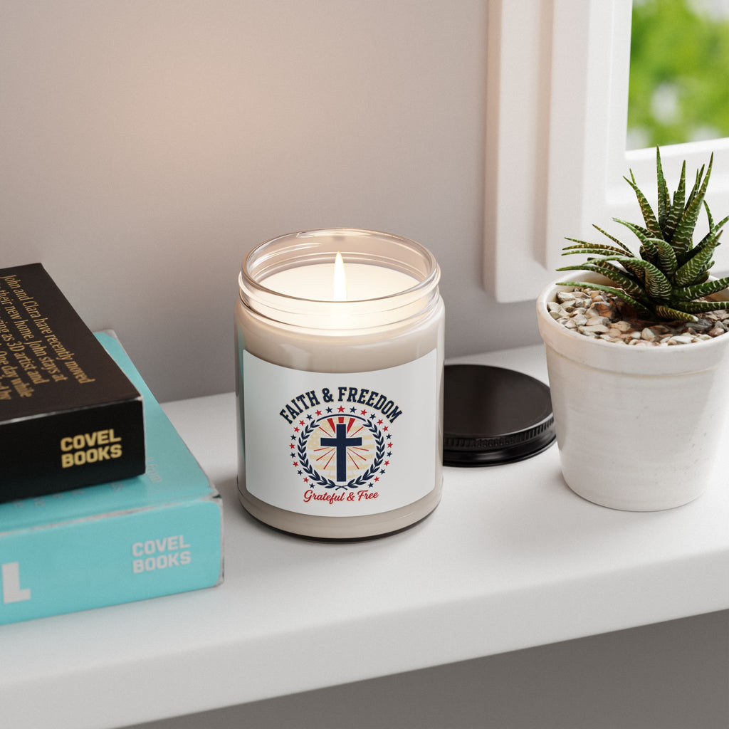Faith & Freedom Cross Candle | Patriotic Soy Candle, July 4th Vintage Americana
