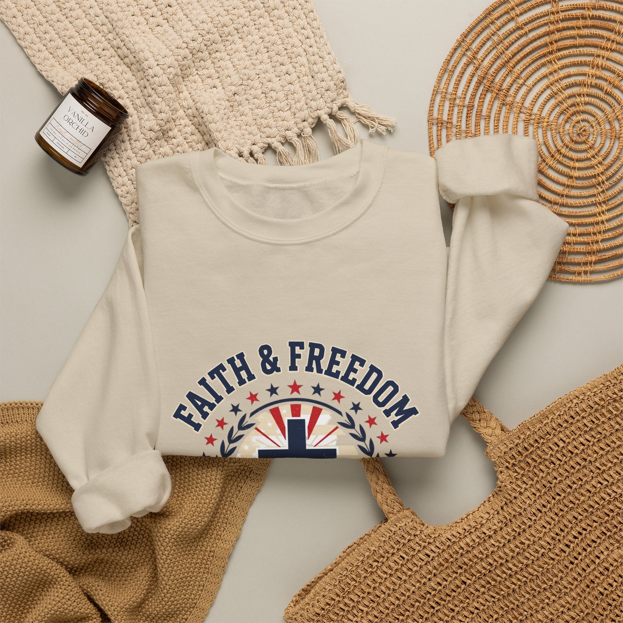 Faith & Freedom cross crewneck sweatshirt | patriotic, vintage Americana