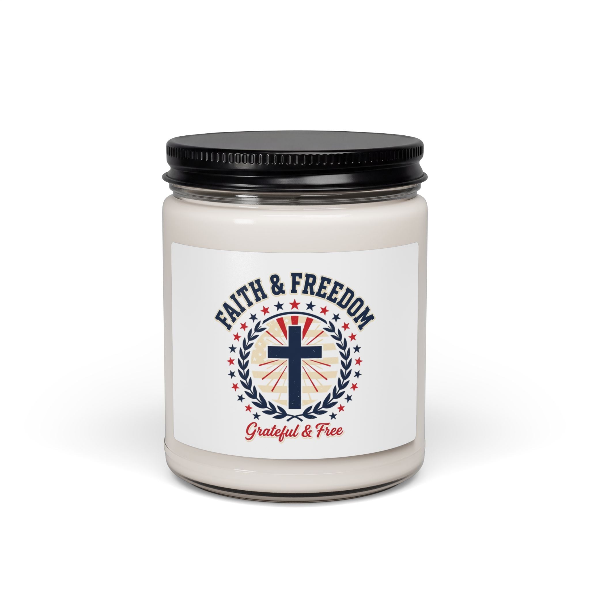 Faith & Freedom Cross Candle | Patriotic Soy Candle, July 4th Vintage Americana