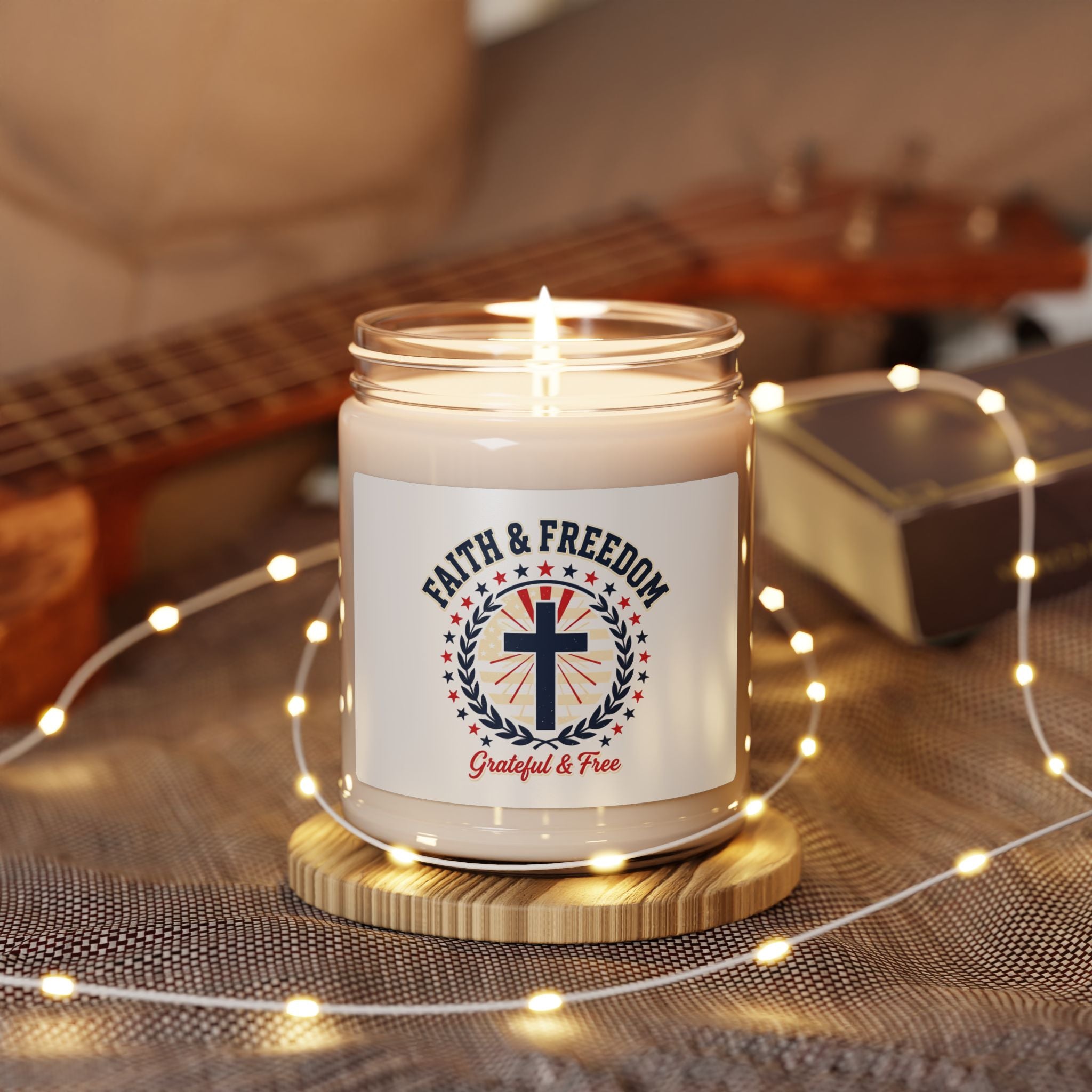 Faith & Freedom Cross Candle | Patriotic Soy Candle, July 4th Vintage Americana