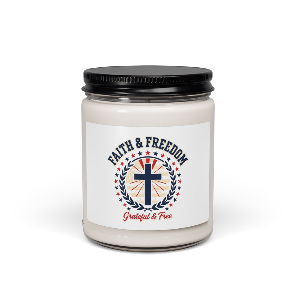 Faith & Freedom Cross Candle | Patriotic Soy Candle, July 4th Vintage Americana