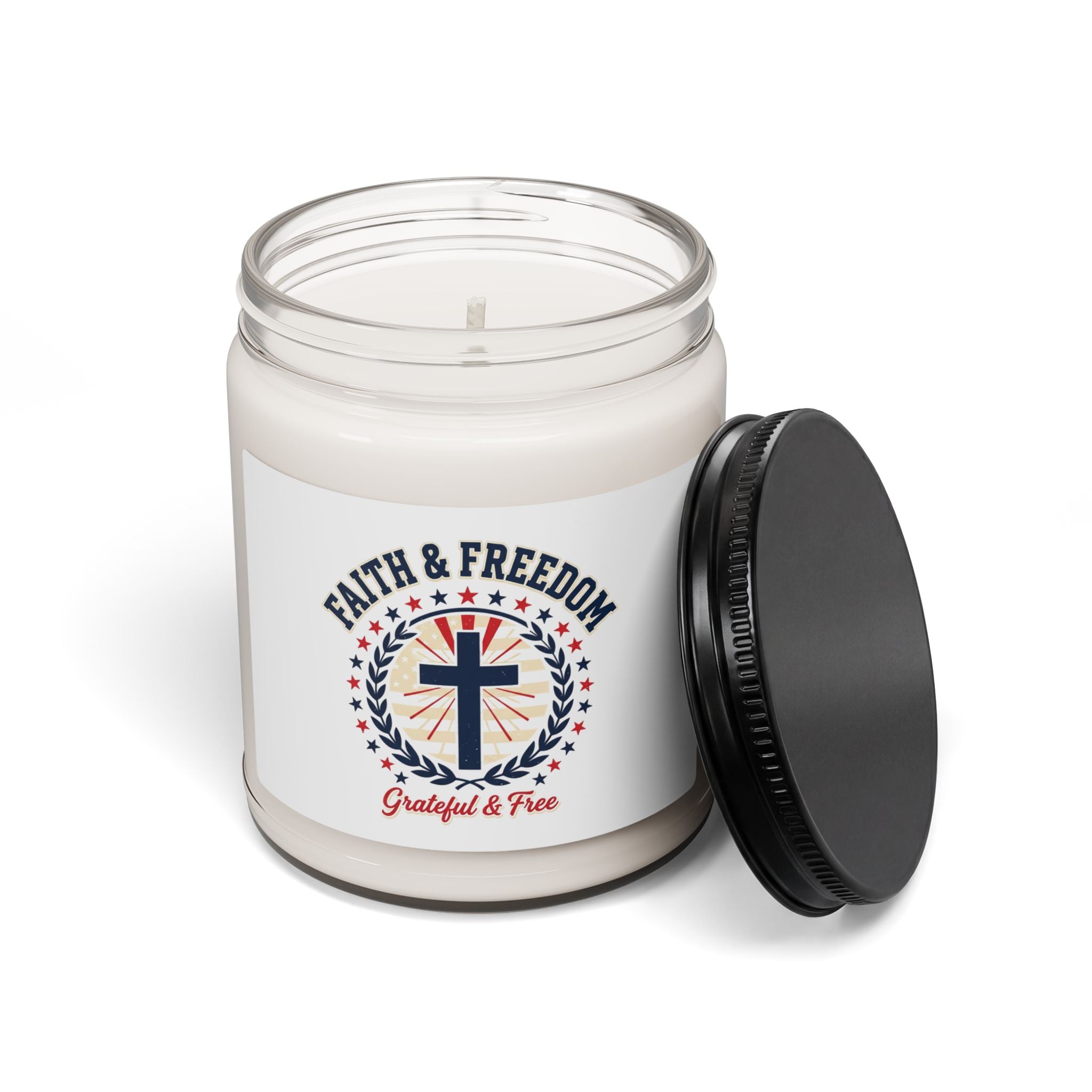 Faith & Freedom Cross Candle | Patriotic Soy Candle, July 4th Vintage Americana