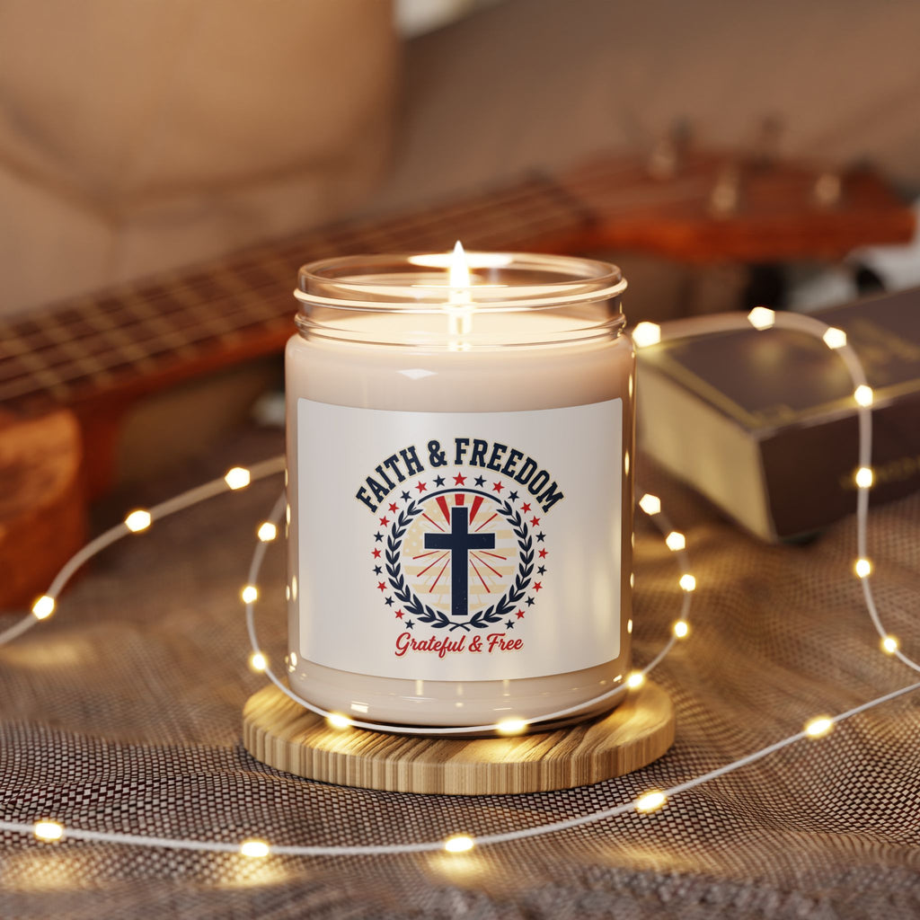 Faith & Freedom Cross Candle | Patriotic Soy Candle, July 4th Vintage Americana