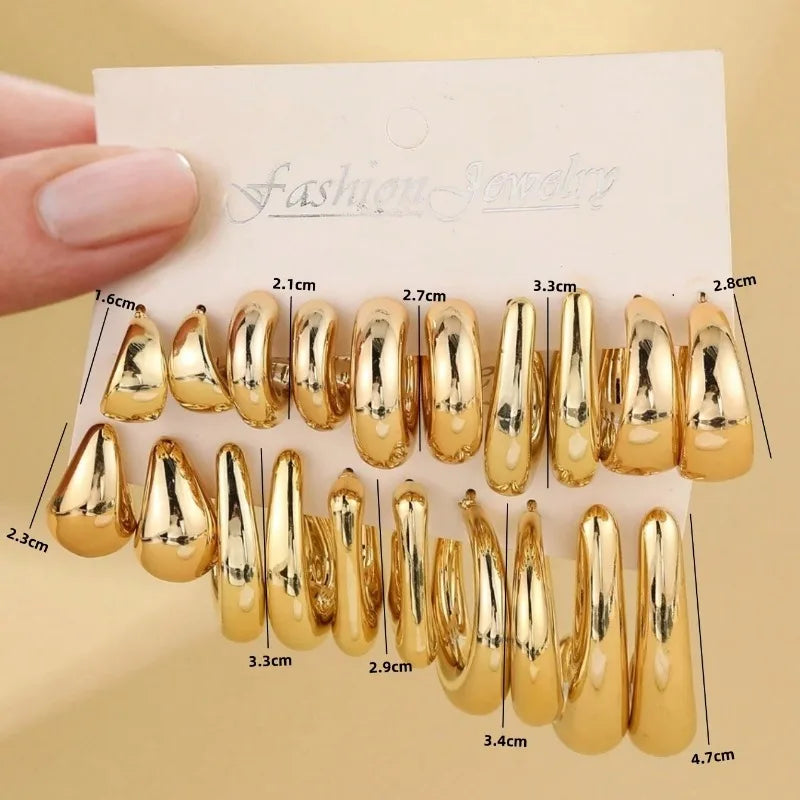 10 Pieces/set of New Irregularly Shaped ABS Acrylic Gold CCB Lightweight Earring Set, C-shaped and Teardrop Shaped