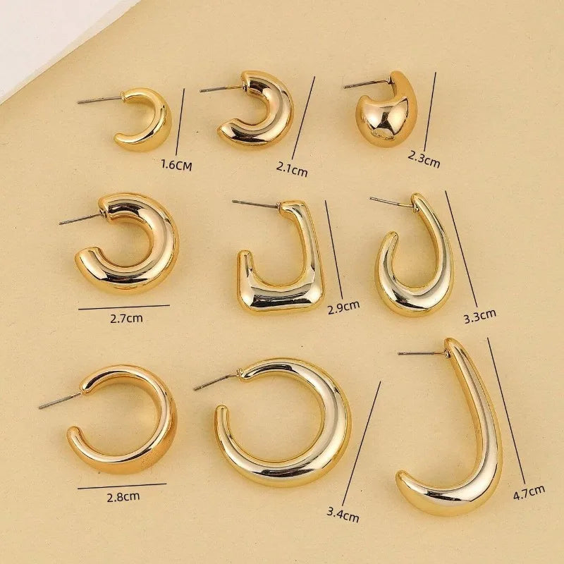 10 Pieces/set of New Irregularly Shaped ABS Acrylic Gold CCB Lightweight Earring Set, C-shaped and Teardrop Shaped